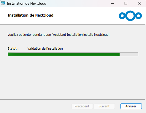 Progression de l'installation