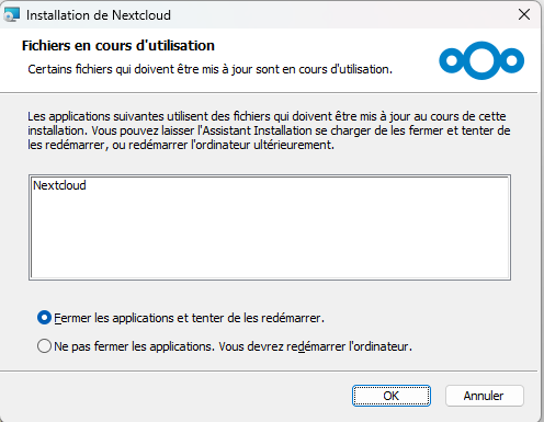 Mise à jour du client Nextcloud