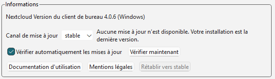 Informations de version du client Nextcloud